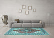 Machine Washable Medallion Light Blue Traditional Rug in a Living Room, wshtr4535lblu