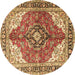 Round Machine Washable Medallion Brown Traditional Rug, wshtr4535brn