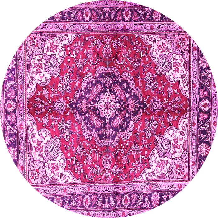 Round Machine Washable Medallion Pink Traditional Rug, wshtr4535pnk