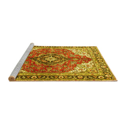 Sideview of Machine Washable Medallion Yellow Traditional Rug, wshtr4535yw