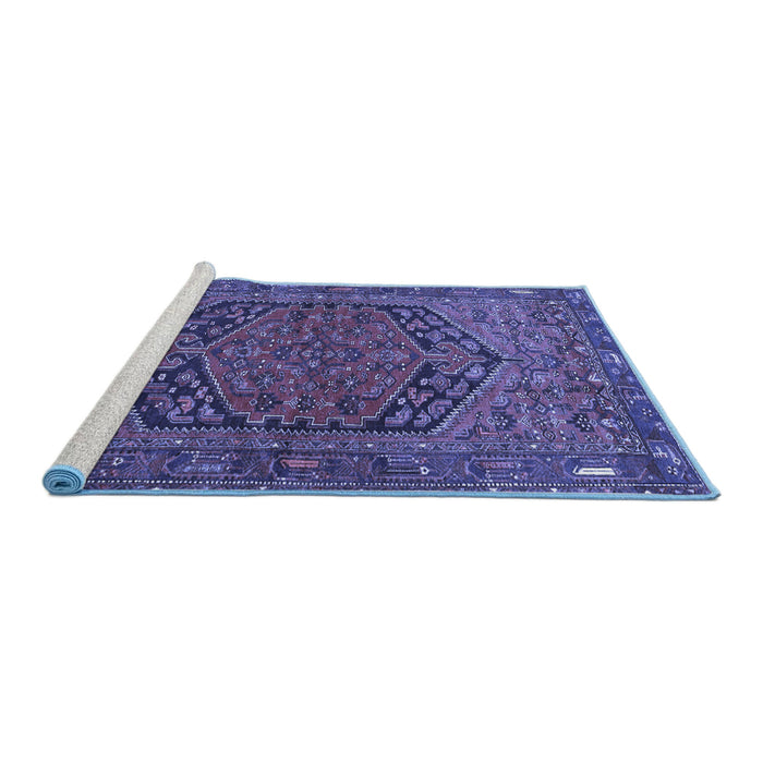Sideview of Machine Washable Persian Blue Traditional Rug, wshtr4536blu