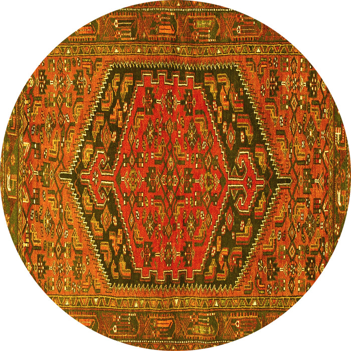 Round Machine Washable Persian Yellow Traditional Rug, wshtr4536yw