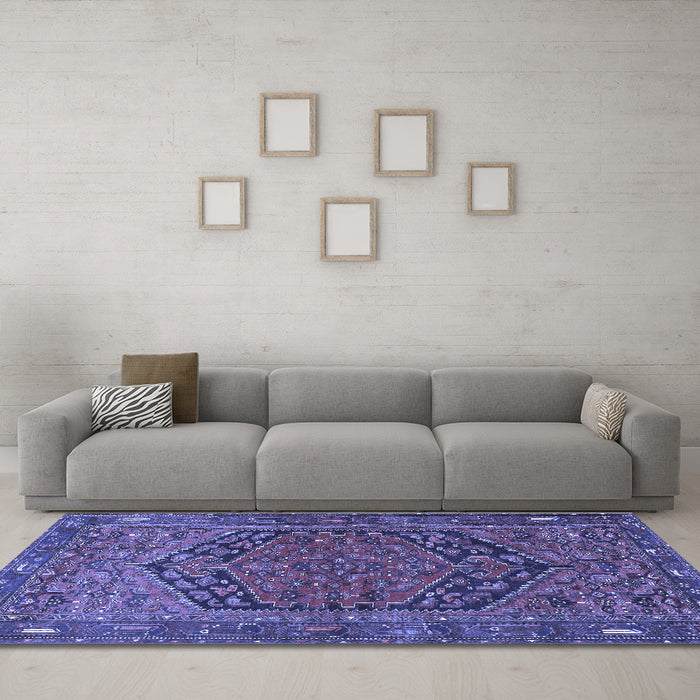 Machine Washable Persian Blue Traditional Rug in a Living Room, wshtr4536blu