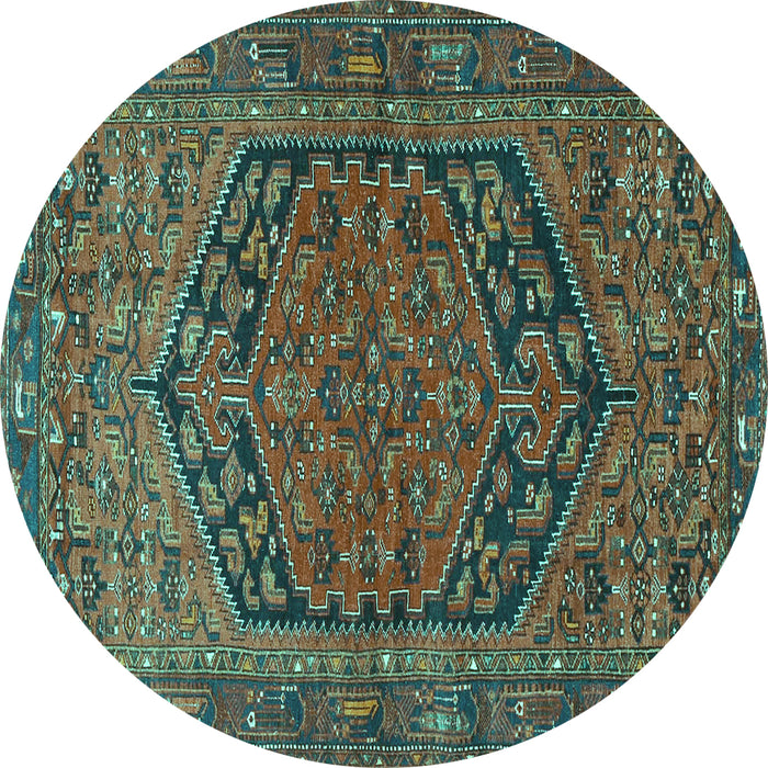 Round Persian Turquoise Traditional Rug, tr4536turq