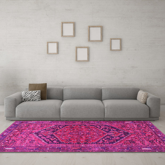 Machine Washable Persian Pink Traditional Rug in a Living Room, wshtr4536pnk