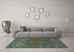 Machine Washable Persian Turquoise Traditional Area Rugs in a Living Room,, wshtr4536turq