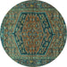 Round Machine Washable Persian Turquoise Traditional Area Rugs, wshtr4536turq