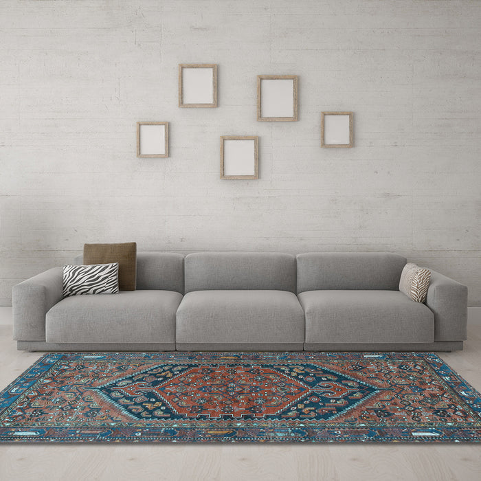 Machine Washable Persian Light Blue Traditional Rug in a Living Room, wshtr4536lblu