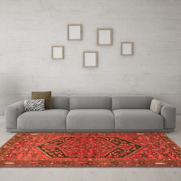 Machine Washable Persian Orange Traditional Area Rugs in a Living Room, wshtr4536org