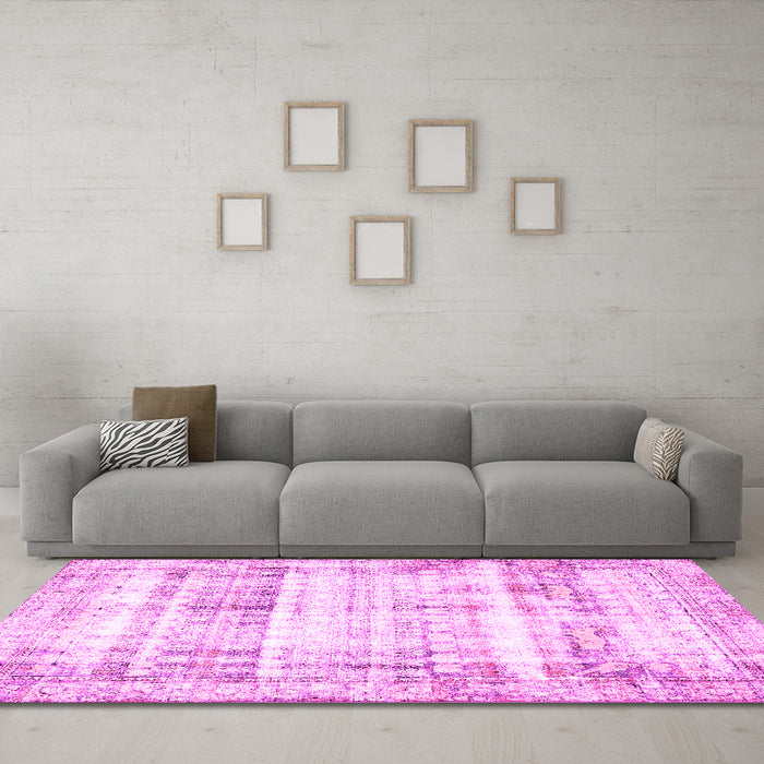 Machine Washable Persian Pink Traditional Rug in a Living Room, wshtr4537pnk