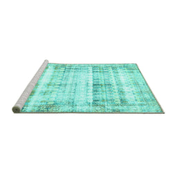 Sideview of Machine Washable Persian Turquoise Traditional Area Rugs, wshtr4537turq