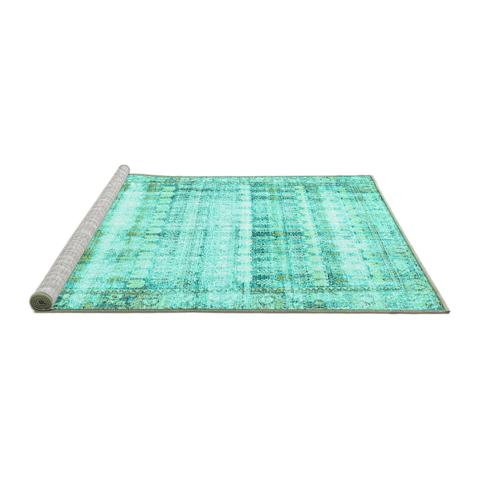 Sideview of Machine Washable Persian Turquoise Traditional Area Rugs, wshtr4537turq