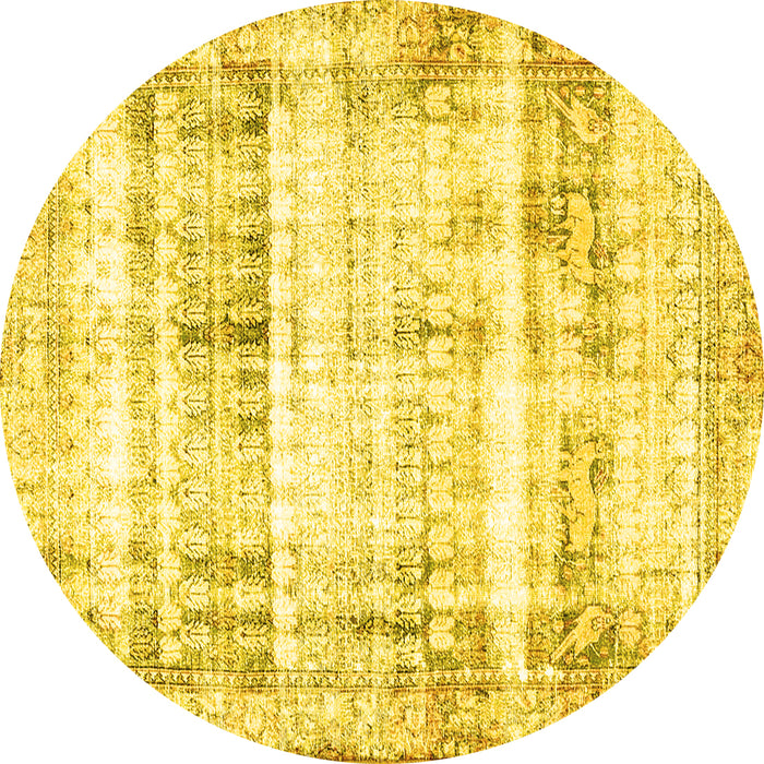 Round Machine Washable Persian Yellow Traditional Rug, wshtr4537yw