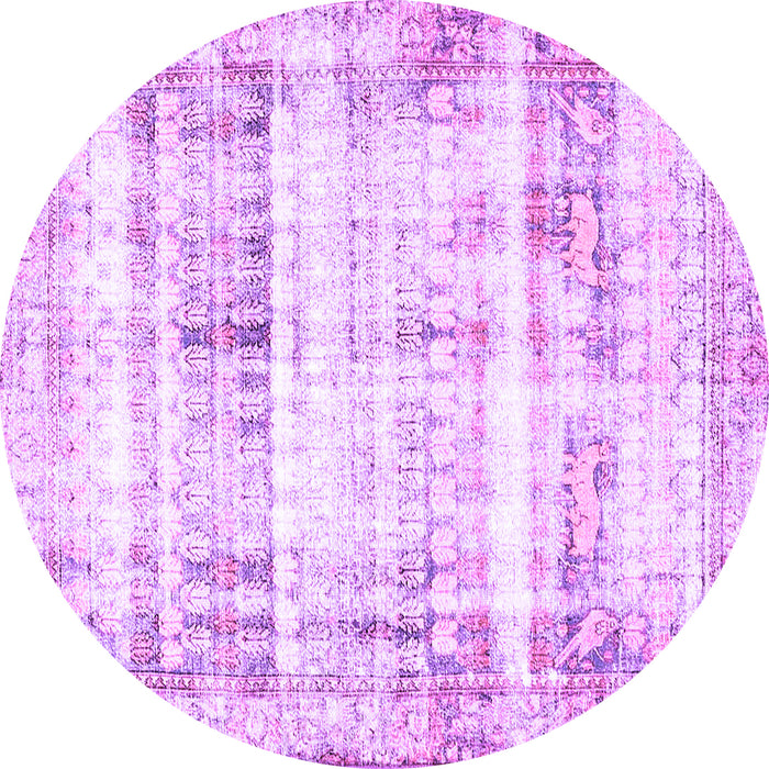 Round Machine Washable Persian Purple Traditional Area Rugs, wshtr4537pur