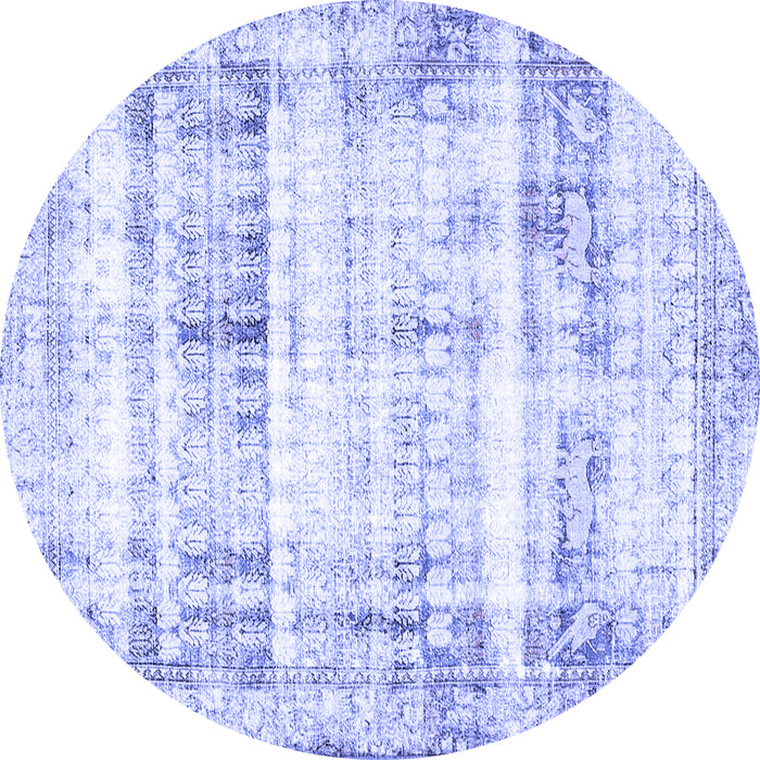 Round Machine Washable Persian Blue Traditional Rug, wshtr4537blu