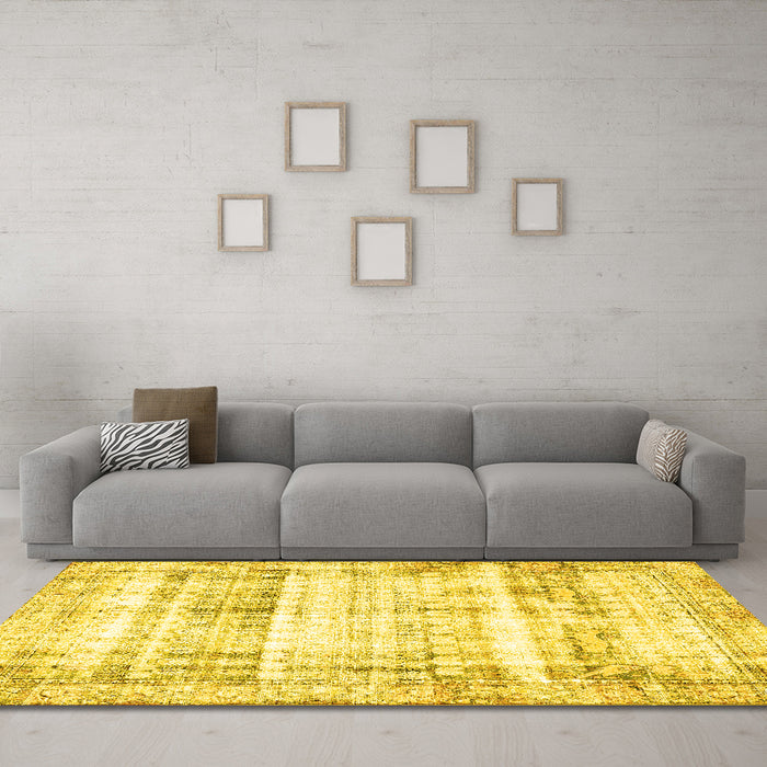 Machine Washable Persian Yellow Traditional Rug in a Living Room, wshtr4537yw