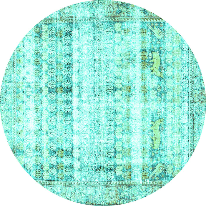 Round Persian Turquoise Traditional Rug, tr4537turq
