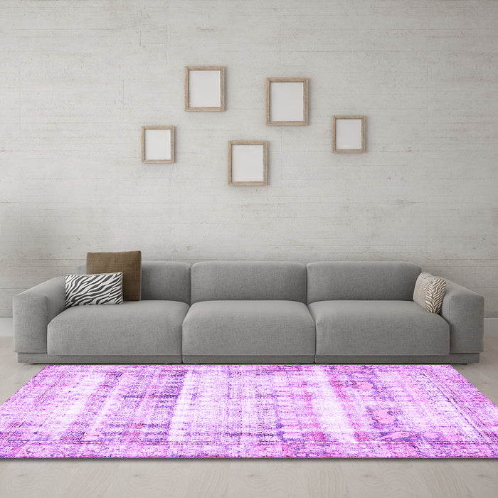 Machine Washable Persian Purple Traditional Area Rugs in a Living Room, wshtr4537pur