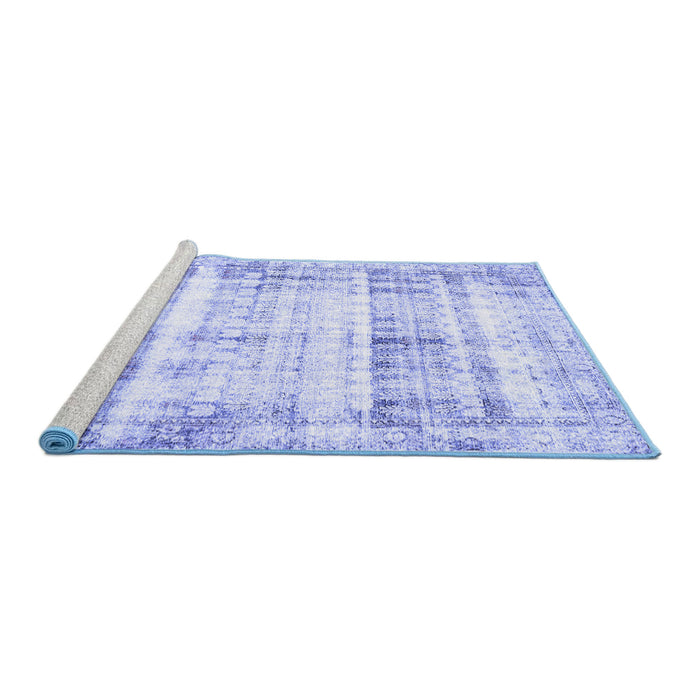 Sideview of Machine Washable Persian Blue Traditional Rug, wshtr4537blu