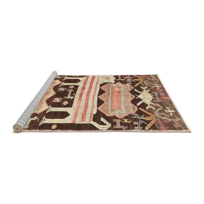 Sideview of Machine Washable Traditional Dark Sienna Brown Rug, wshtr4538