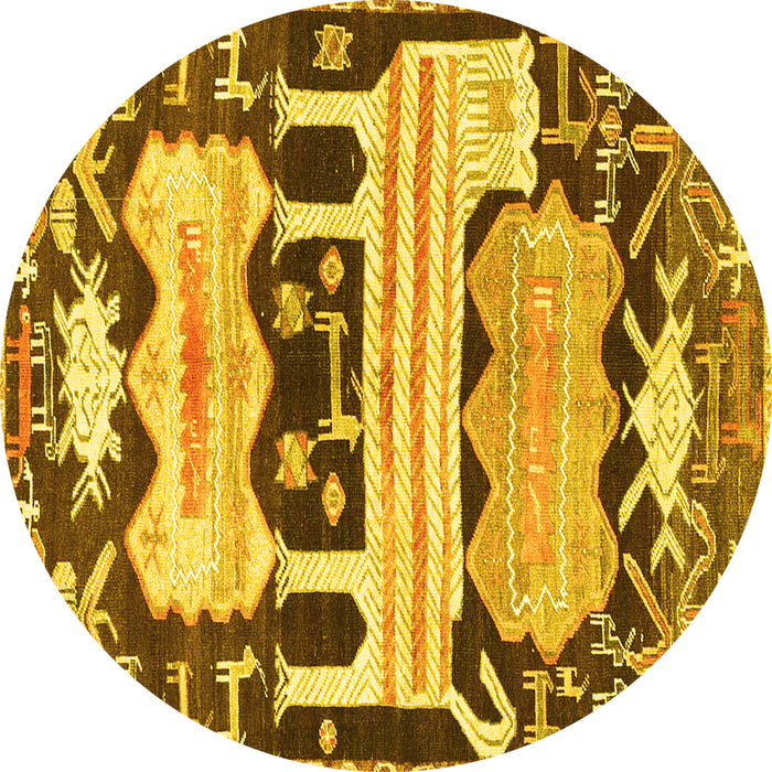 Round Machine Washable Persian Yellow Traditional Rug, wshtr4538yw