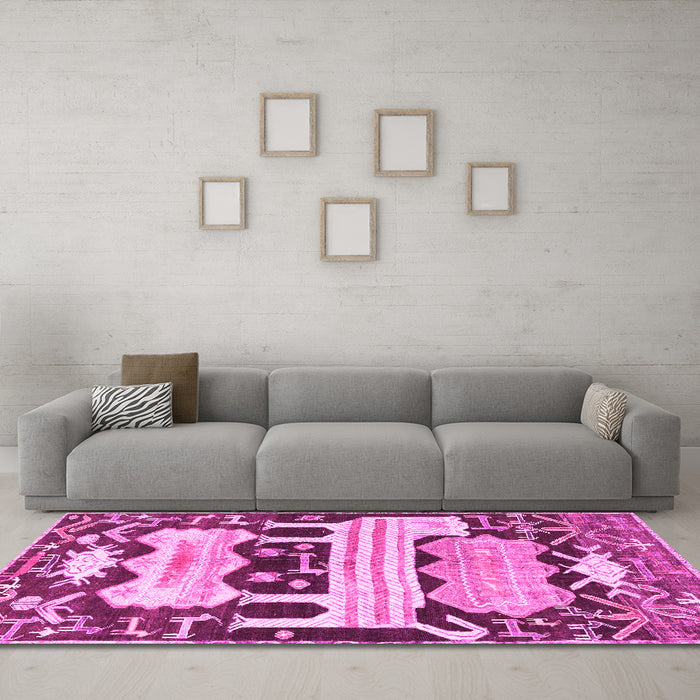 Machine Washable Persian Pink Traditional Rug in a Living Room, wshtr4538pnk