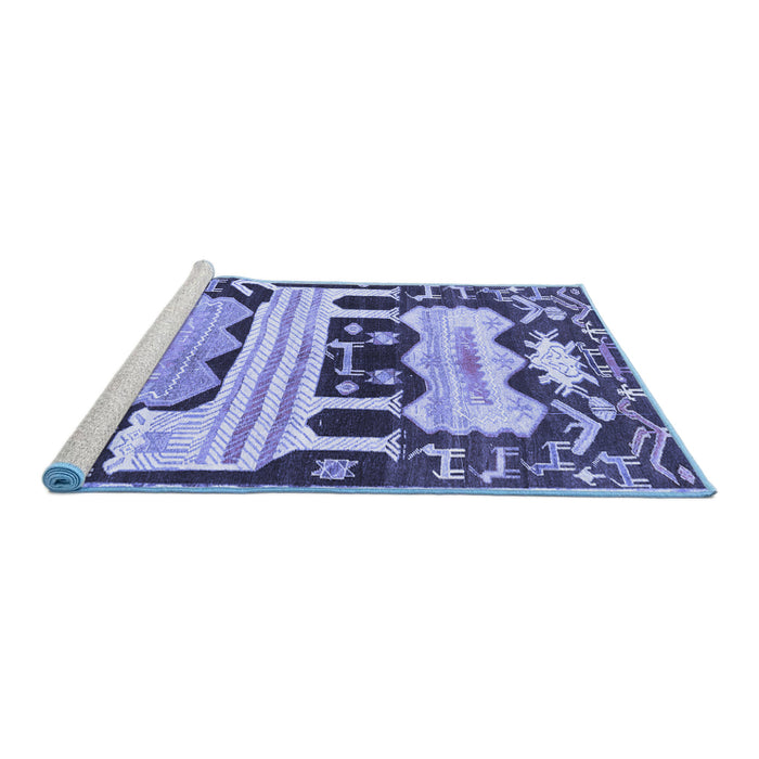 Sideview of Machine Washable Persian Blue Traditional Rug, wshtr4538blu
