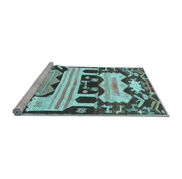 Sideview of Machine Washable Persian Light Blue Traditional Rug, wshtr4538lblu