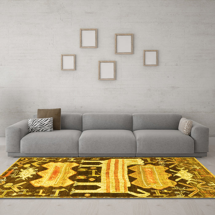Machine Washable Persian Yellow Traditional Rug in a Living Room, wshtr4538yw