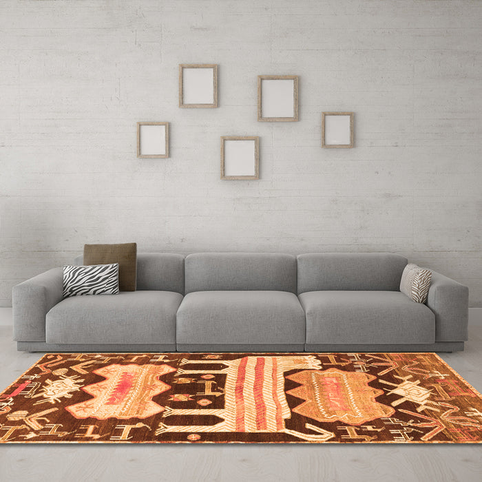 Machine Washable Persian Orange Traditional Area Rugs in a Living Room, wshtr4538org