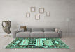 Machine Washable Persian Turquoise Traditional Area Rugs in a Living Room,, wshtr4538turq