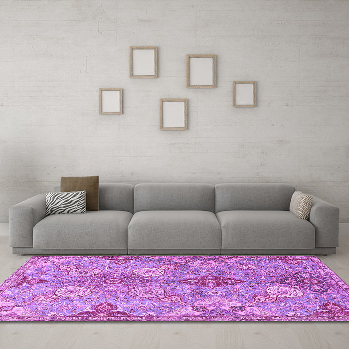 Machine Washable Persian Purple Traditional Area Rugs in a Living Room, wshtr4539pur