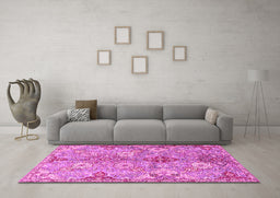 Machine Washable Persian Pink Traditional Rug in a Living Room, wshtr4539pnk