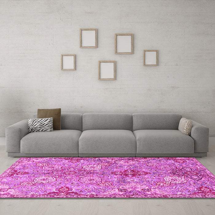 Machine Washable Persian Pink Traditional Rug in a Living Room, wshtr4539pnk