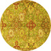 Round Machine Washable Persian Yellow Traditional Rug, wshtr4539yw