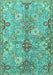 Machine Washable Persian Turquoise Traditional Area Rugs, wshtr4539turq