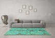 Machine Washable Persian Turquoise Traditional Area Rugs in a Living Room,, wshtr4539turq