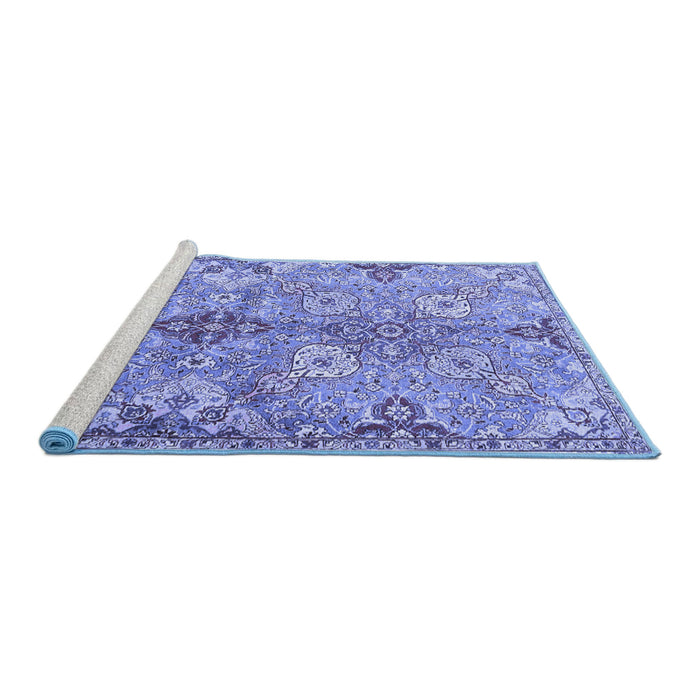 Sideview of Machine Washable Persian Blue Traditional Rug, wshtr4539blu