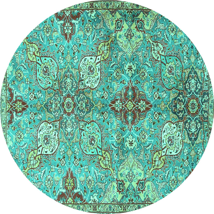 Round Machine Washable Persian Turquoise Traditional Area Rugs, wshtr4539turq