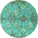 Round Machine Washable Persian Turquoise Traditional Area Rugs, wshtr4539turq