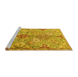 Sideview of Machine Washable Persian Yellow Traditional Rug, wshtr4539yw