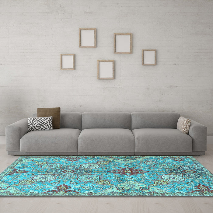 Machine Washable Persian Light Blue Traditional Rug in a Living Room, wshtr4539lblu