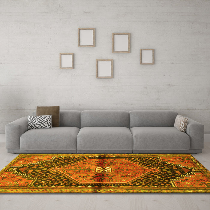 Machine Washable Persian Yellow Traditional Rug in a Living Room, wshtr453yw