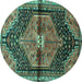 Round Persian Turquoise Traditional Rug, tr453turq