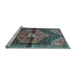 Sideview of Machine Washable Persian Light Blue Traditional Rug, wshtr453lblu