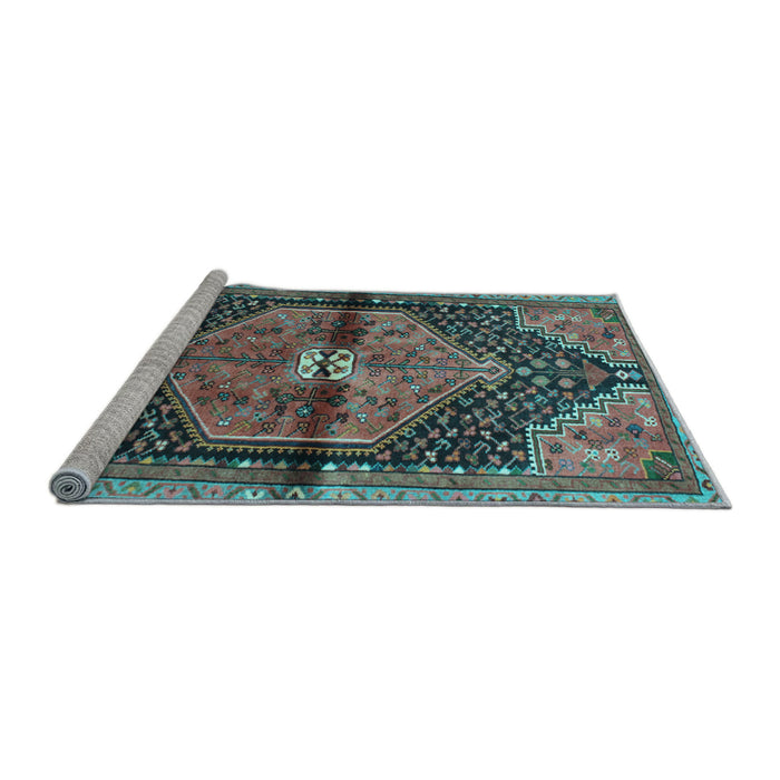 Sideview of Machine Washable Persian Light Blue Traditional Rug, wshtr453lblu