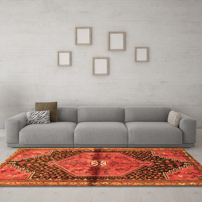 Machine Washable Persian Orange Traditional Area Rugs in a Living Room, wshtr453org