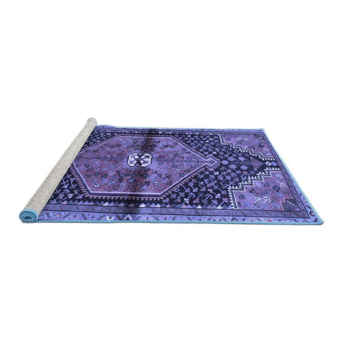 Sideview of Machine Washable Persian Blue Traditional Rug, wshtr453blu