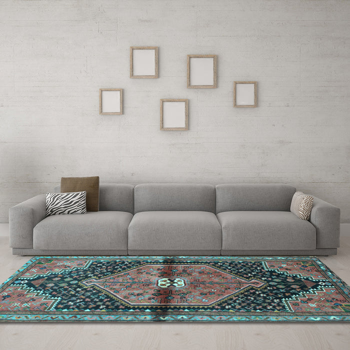 Machine Washable Persian Light Blue Traditional Rug in a Living Room, wshtr453lblu