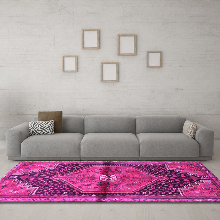 Machine Washable Persian Pink Traditional Rug in a Living Room, wshtr453pnk